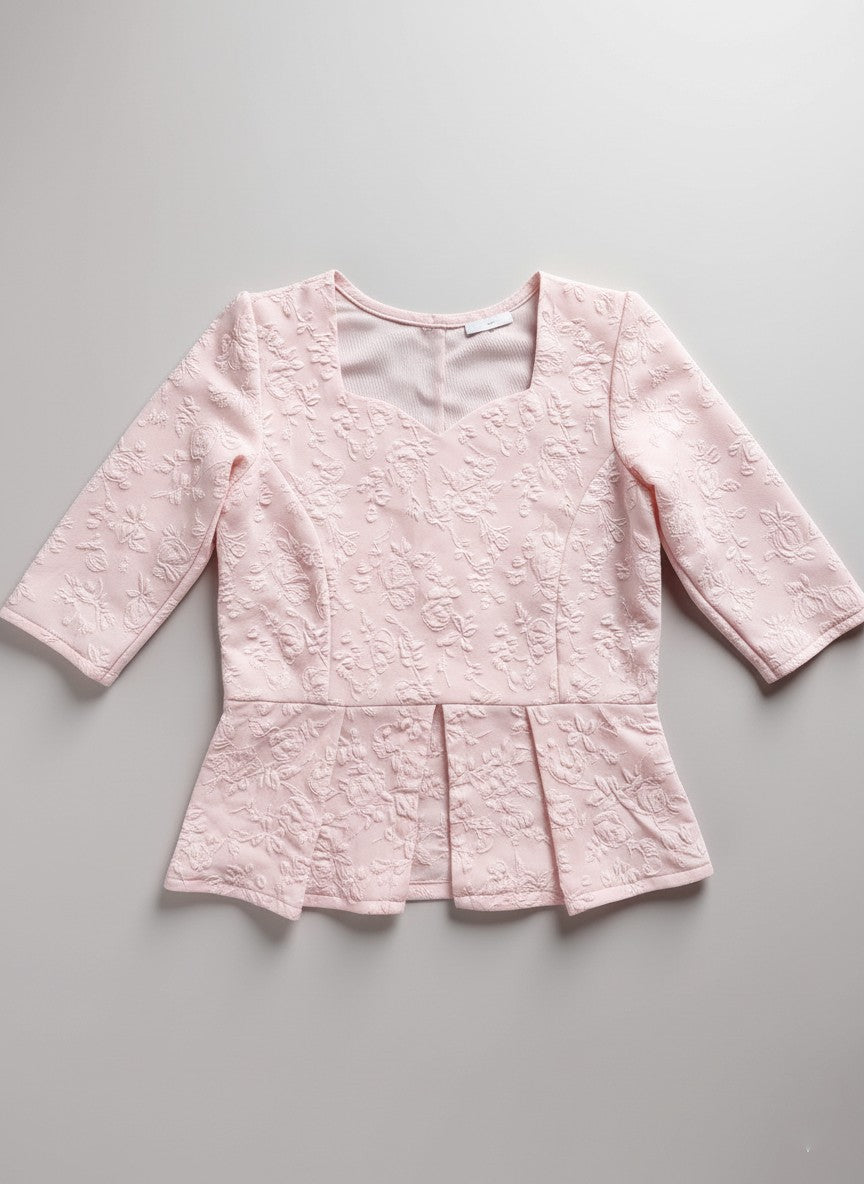Floral Embossed Peplum Top