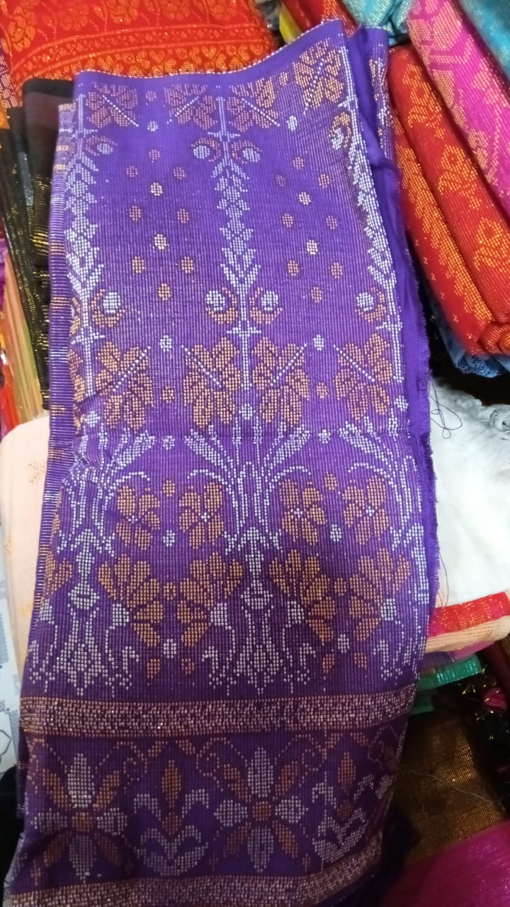 Handwoven Purple Rignai with Golden Flower design & Tribal Pattern