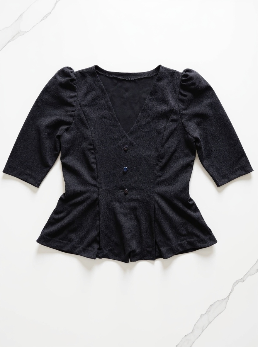 Classic Black V-Neck Peplum Blouse