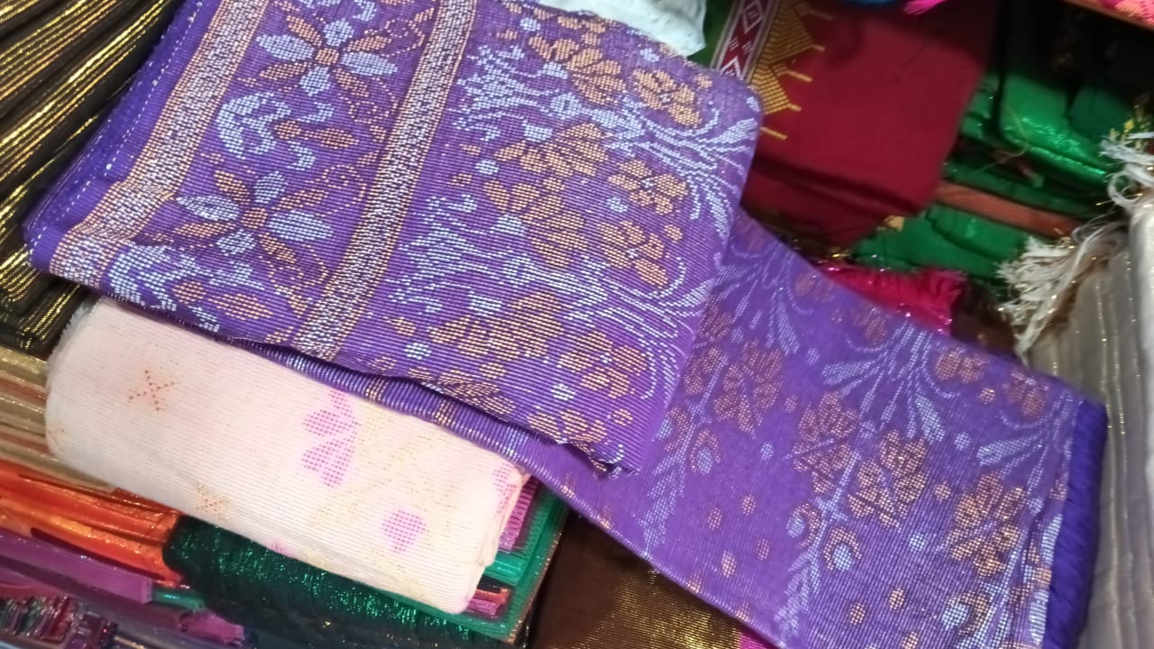 Handwoven Purple Rignai with Golden Flower design & Tribal Pattern