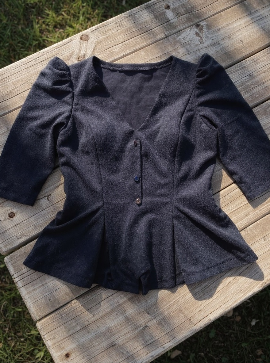 Classic Black V-Neck Peplum Blouse