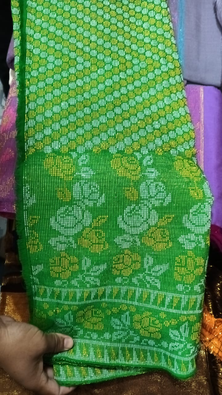 Handwoven Green Rignai with Yellow & White Floral Pattern